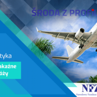 Zdjęcie: palmy na tle zachodzącego słońca. Tekst Profilaktyka chorób zakaźnych w podróży