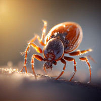 Kleszcz na materiale, zdjęcie kolorowe