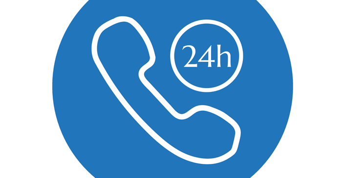 Infografika kolorowa. Informacja o uruchomieniu infolinii całodobowej